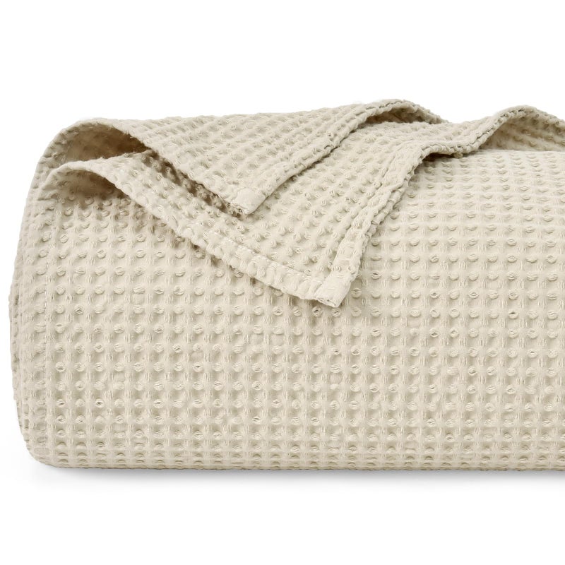 PHF 100% Cotton Waffle Weave Blanket Queen Size 90""x90""-Lightweight Washed Soft Breathable Blanket Perfect for Summer - Great Blanket Layer for Couch Bed Sofa-Elegant Home Decoration-Linen - Image 4