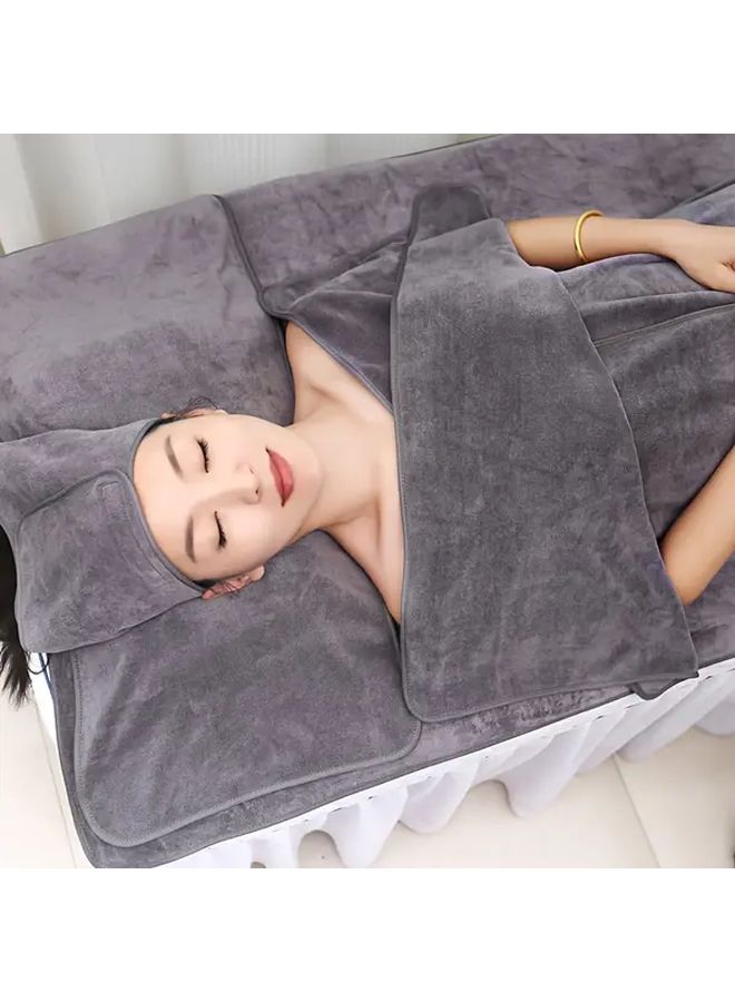 Grey 3 Piece Beauty Salon Towel Set Absorbent Facial Cleansing Skincare Pillow Chest Wrap Headband - Image 4