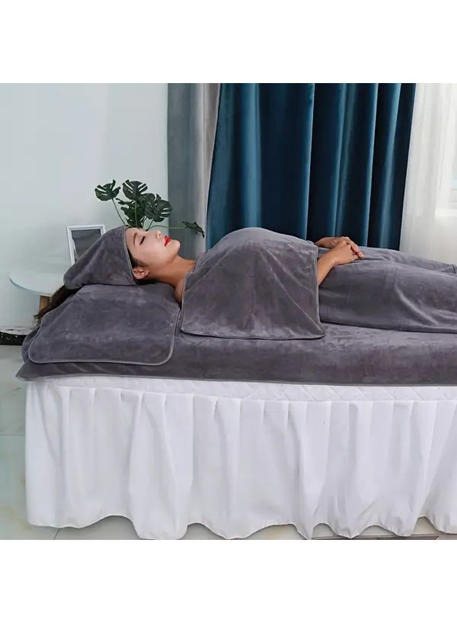 Grey 3 Piece Beauty Salon Towel Set Absorbent Facial Cleansing Skincare Pillow Chest Wrap Headband - Image 1