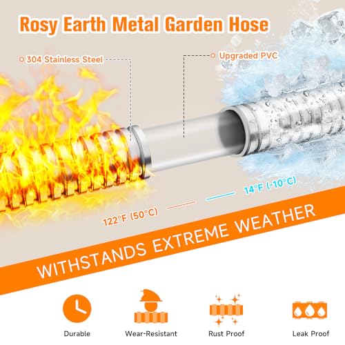 Rosy Earth خرطوم حديقة قابل للتوسع 100 قدم من روزي إيرث - خرطوم ماء من الفولاذ المقاوم للصدأ 304 بطول 100 قدم - خرطوم مرن ثقيل الوزن خالي من التواءات، لا يعض - Image 5