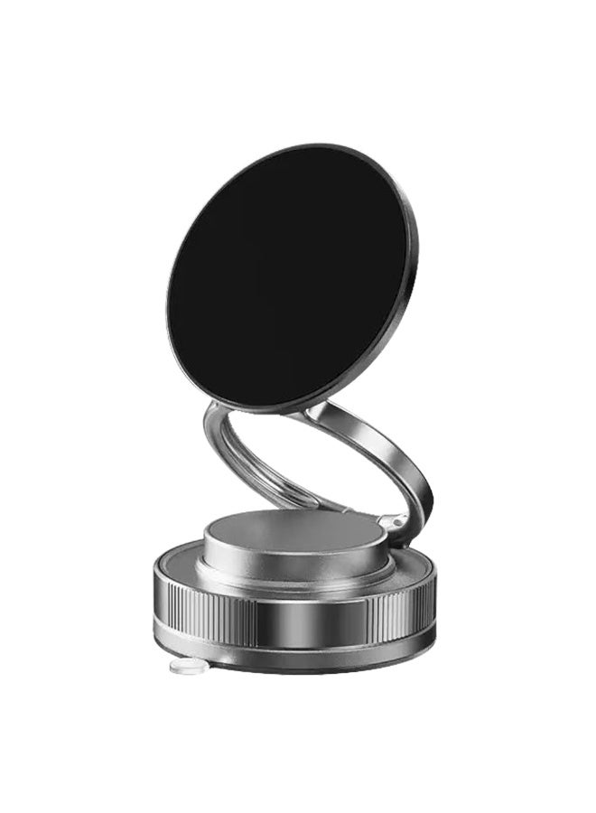 Creative and convenient folding double-ring phone stand for car magnetic suction, 360-degree rotating vacuum suction cup adsorption - black - Image 1