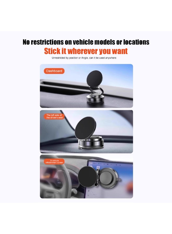 Creative and convenient folding double-ring phone stand for car magnetic suction, 360-degree rotating vacuum suction cup adsorption - black - Image 5