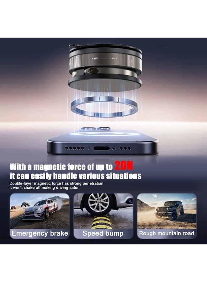 Creative and convenient folding double-ring phone stand for car magnetic suction, 360-degree rotating vacuum suction cup adsorption - black - Image 4