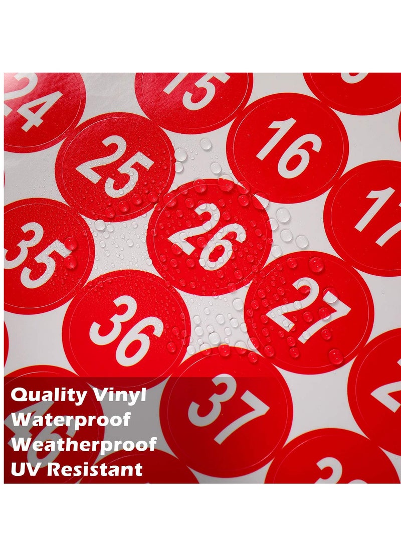 Excefore Number Stickers, Consecutive Number Stickers (1-50) 2.54cm Number Labels Waterproof Self-Adhesive Universal Label for Indoor Outdoor Daily Storage Uses (Red, 10 Sheets)  - Image 3