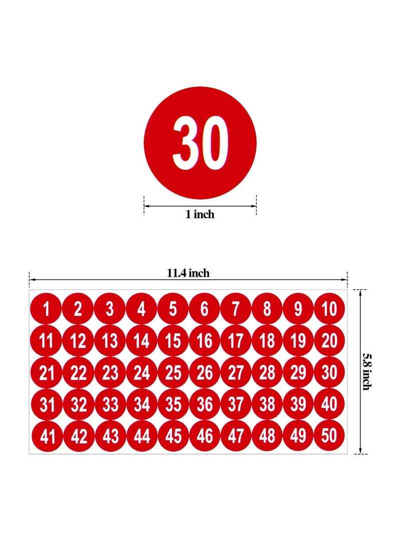 Excefore Number Stickers, Consecutive Number Stickers (1-50) 2.54cm Number Labels Waterproof Self-Adhesive Universal Label for Indoor Outdoor Daily Storage Uses (Red, 10 Sheets)  - Image 2