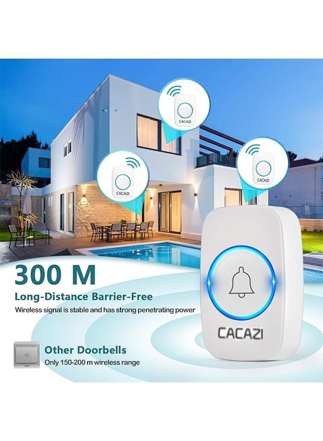 CACAZI Wireless Doorbell, Plug-in Receiver, Waterproof Push Button with 1000 Ft Operating Range, 5 Volume Levels, 60 Chimes, LED Flash & CD Sound for Home, Office, Classroom ( White) - Image 3