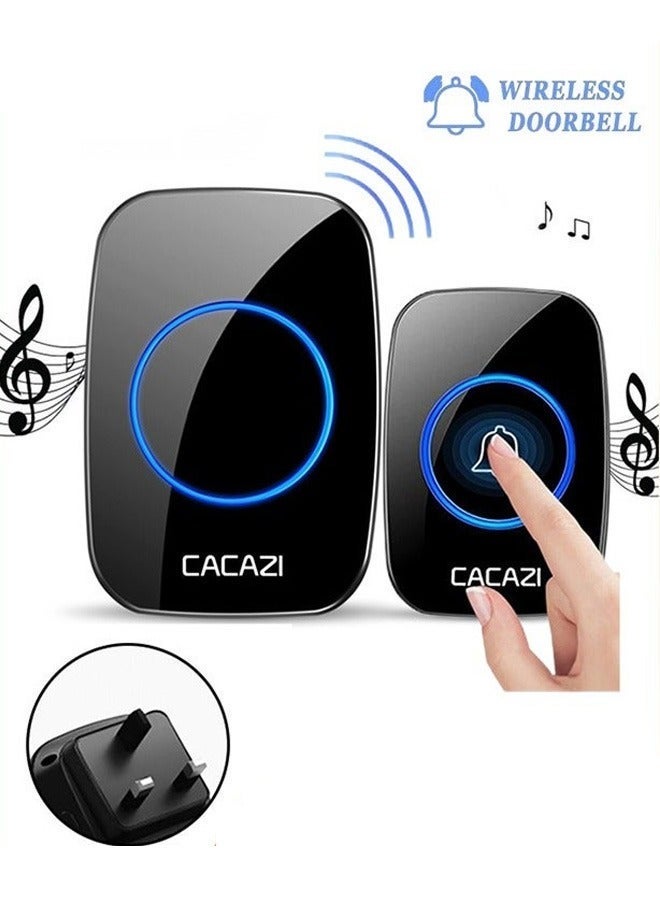 CACAZI Wireless Doorbell, Waterproof Push Button with 1000 Ft Operating Range, 5 Volume Levels, 60 Chimes, LED Flash & CD Sound for Home, Office, Classroom ( Black) - Image 1