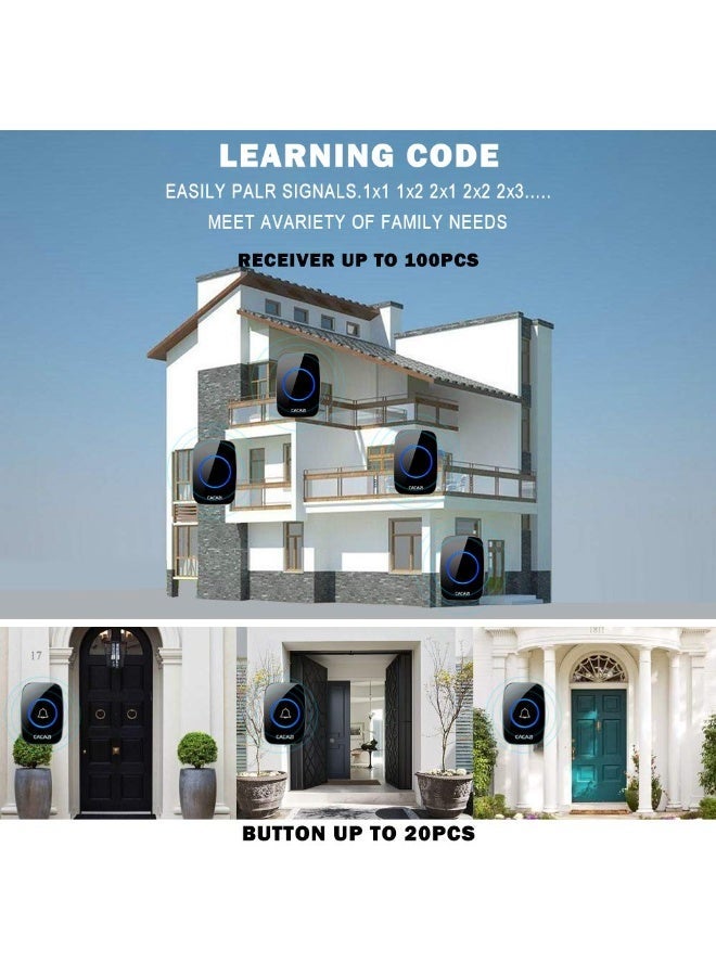 CACAZI Wireless Doorbell, Waterproof Push Button with 1000 Ft Operating Range, 5 Volume Levels, 60 Chimes, LED Flash & CD Sound for Home, Office, Classroom ( Black) - Image 5