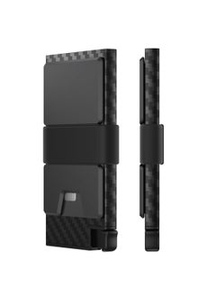 محفظة رفيعة من ألياف الكربون للرجال - حامل بطاقات حجب RFID البسيط | تصميم حديث مع زر ضغط لسهولة الوصول | محفظة رجالية رفيعة وأنيقة