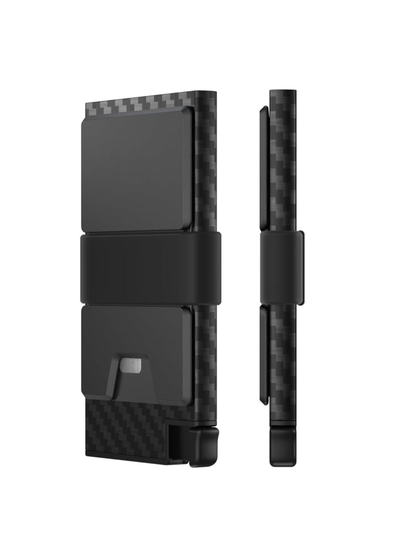 KASTWAVE - محفظة رفيعة من ألياف الكربون للرجال - حامل بطاقات حجب RFID البسيط | تصميم حديث مع زر ضغط لسهولة الوصول | محفظة رجالية رفيعة وأنيقة - Image 1