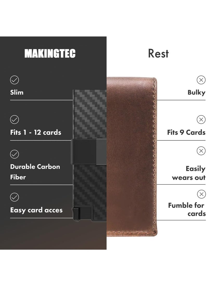 KASTWAVE - محفظة رفيعة من ألياف الكربون للرجال - حامل بطاقات حجب RFID البسيط | تصميم حديث مع زر ضغط لسهولة الوصول | محفظة رجالية رفيعة وأنيقة - Image 1