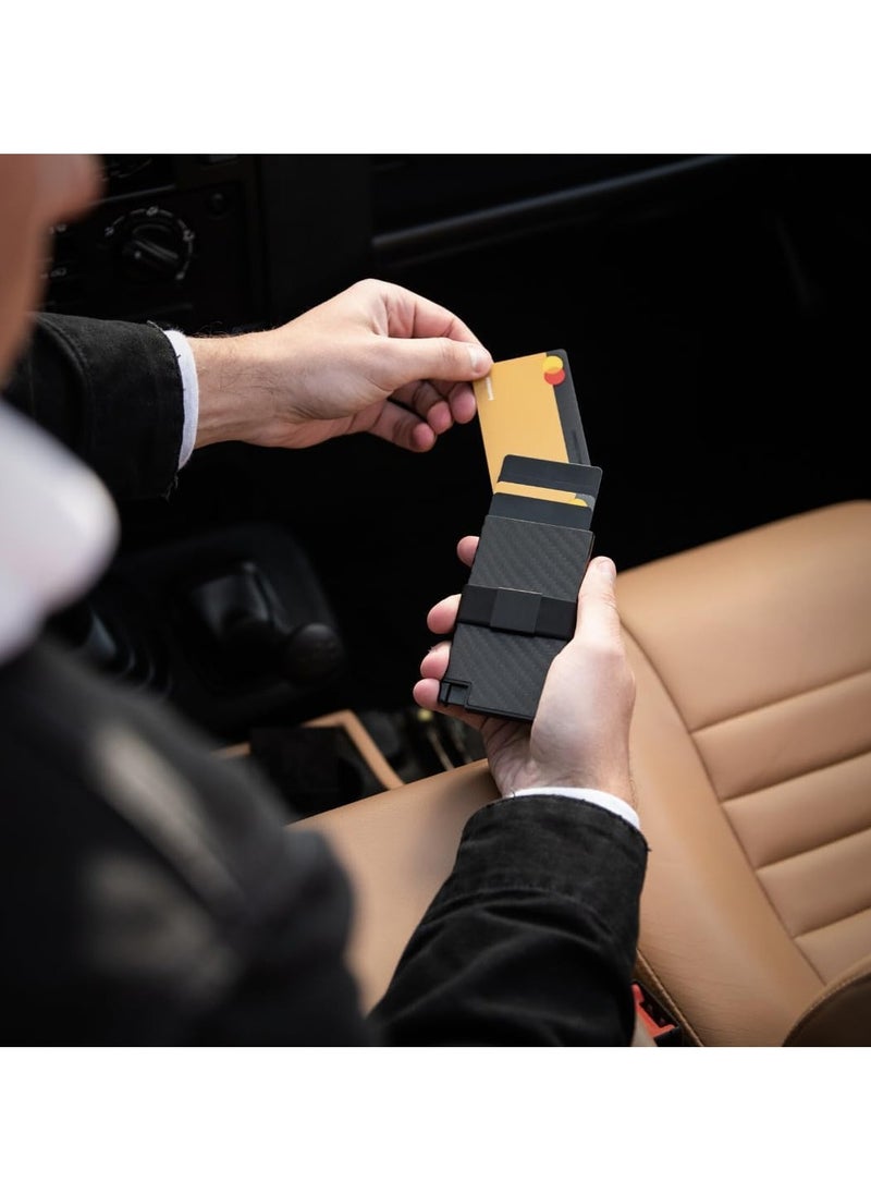 KASTWAVE - محفظة رفيعة من ألياف الكربون للرجال - حامل بطاقات حجب RFID البسيط | تصميم حديث مع زر ضغط لسهولة الوصول | محفظة رجالية رفيعة وأنيقة - Image 1
