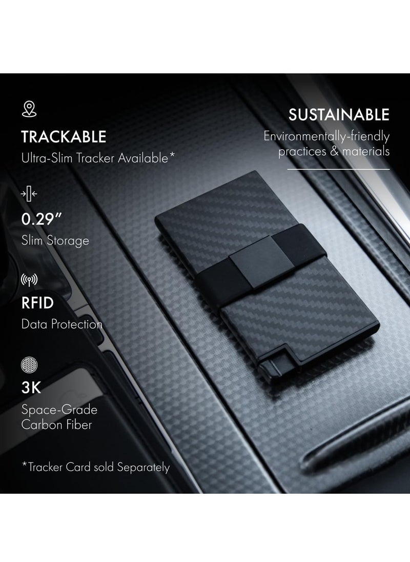 KASTWAVE - محفظة رفيعة من ألياف الكربون للرجال - حامل بطاقات حجب RFID البسيط | تصميم حديث مع زر ضغط لسهولة الوصول | محفظة رجالية رفيعة وأنيقة - Image 1