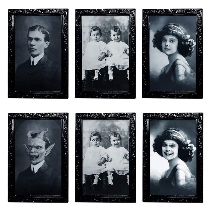 YBB 3 Pack Halloween Moving Picture Frame  3D Changing Face Horror Portrait Scary Decoration for Home Halloween Party  Castle  Haunted House Decor - Image 1