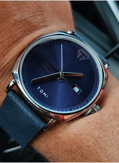 TOMI Analog watch with a navy blue leather strap for men and women from TOMI  - Image 1