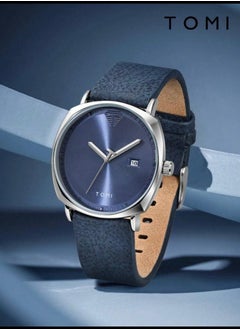 TOMI Analog watch with a navy blue leather strap for men and women from TOMI  - Image 3