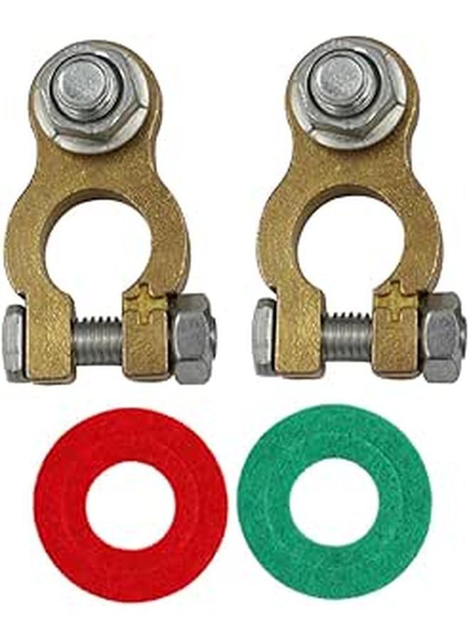 Heavy Duty Brass Car Battery Terminal Connectors Clamps with Washers - Image 1