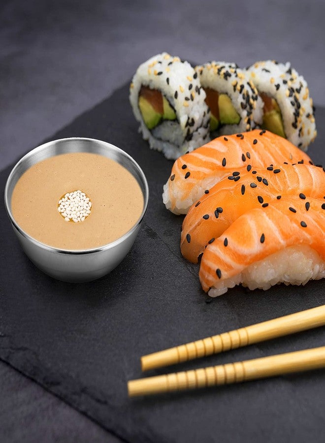 DINYWOW 12pcs Sauce Dishes 3.2 Inch Stainless Steel Round Seasoning Dishes Bowls Condiment Cups Sushi Dipping Small Dish Bowl Saucers Mini Appetizer Plates Silver Color - Image 2