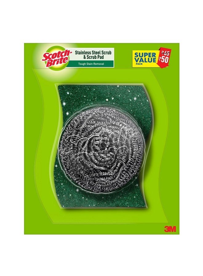 Scotch  1 Stainless Steel Scrubber (15G) And 2 Scrub Pads Combo