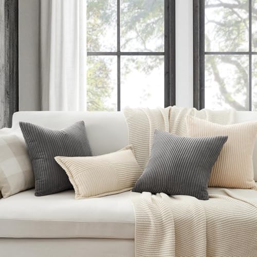 Topfinel Decorative Grey Throw Pillow Covers Cushion Cases Set of 4 Soft Velvet Modern DoubleSided Designs Mix and Match for Home Decor Pillow Inserts Not Included 18x18 inch - Image 3