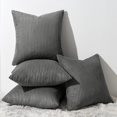 Topfinel Decorative Grey Throw Pillow Covers Cushion Cases Set of 4 Soft Velvet Modern DoubleSided Designs Mix and Match for Home Decor Pillow Inserts Not Included 18x18 inch - Image 1