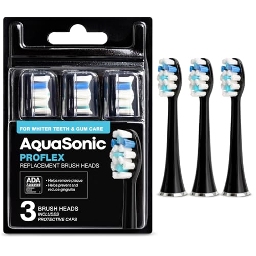 AquaSonic Proflex Replacement Brush Heads for Whiter Teeth Gum Care Compatible with Many AquaSonic Toothbrush Handles 3 Pack Black