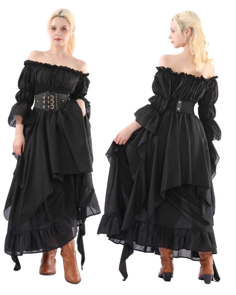 NSPSTT Victorian Dress Renaissance Costume Women Gothic Witch Dress Medieval Wedding Dress(S/M, Black) - Image 3