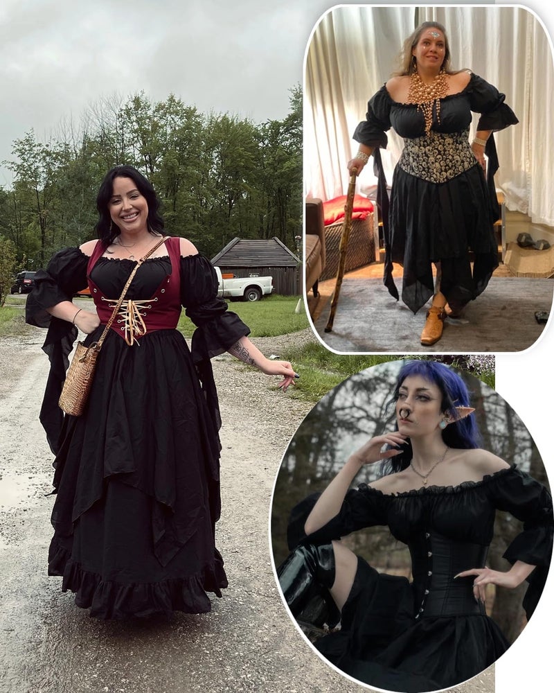 NSPSTT Victorian Dress Renaissance Costume Women Gothic Witch Dress Medieval Wedding Dress(S/M, Black) - Image 5