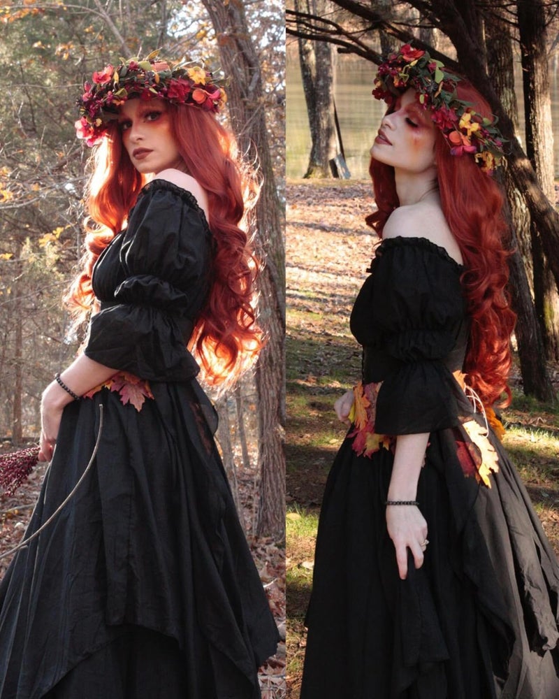 NSPSTT Victorian Dress Renaissance Costume Women Gothic Witch Dress Medieval Wedding Dress(S/M, Black) - Image 4