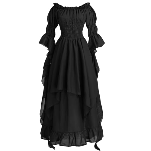 NSPSTT Victorian Dress Renaissance Costume Women Gothic Witch Dress Medieval Wedding Dress(S/M, Black) - Image 1