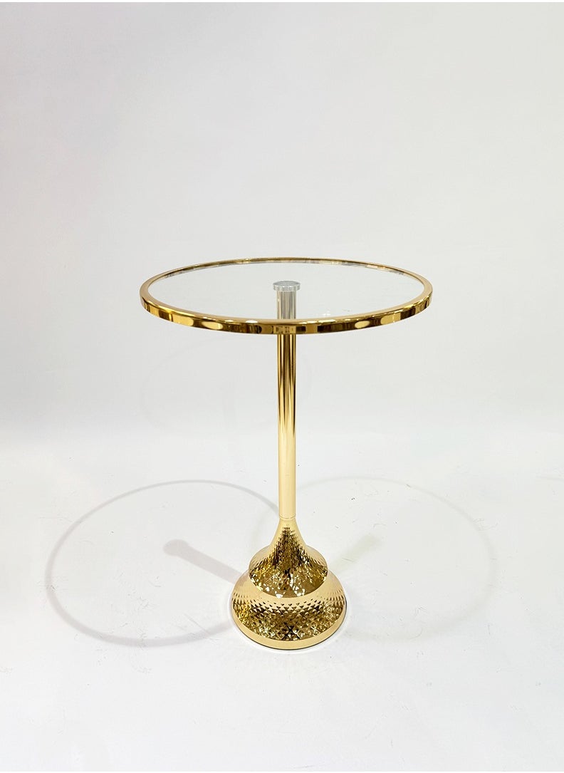 Living - Glass service table with a gold steel base 52X35 CM - Image 1