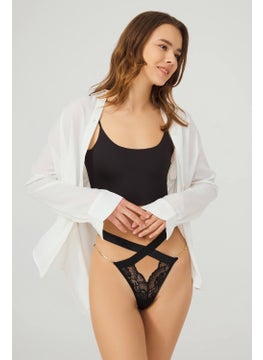 COTTONHILL Black Lace Chain Detailed Fancy Thong Panties  - Image 1