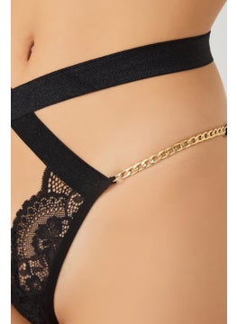 COTTONHILL Black Lace Chain Detailed Fancy Thong Panties  - Image 4