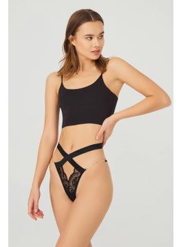 COTTONHILL Black Lace Chain Detailed Fancy Thong Panties  - Image 5