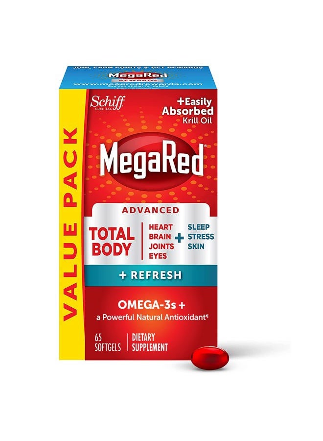 Megared Omega-3 Blend Total Body + Refresh 500mg Softgels, (65 Count in a Bottle), Easily Absorbed Krill Oil, to Support Your Heart, Joints, Brain & Eyes - Image 1