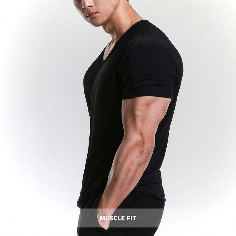 Muscle Fitness Sports T-shirt Men's Korean-style V-neck Fashionable Quick-drying Breathable Training Top Summer Solid Color Texturous Short Sleeve - Image 1
