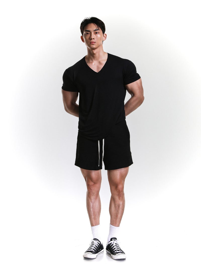 Muscle Fitness Sports T-shirt Men's Korean-style V-neck Fashionable Quick-drying Breathable Training Top Summer Solid Color Texturous Short Sleeve - Image 3