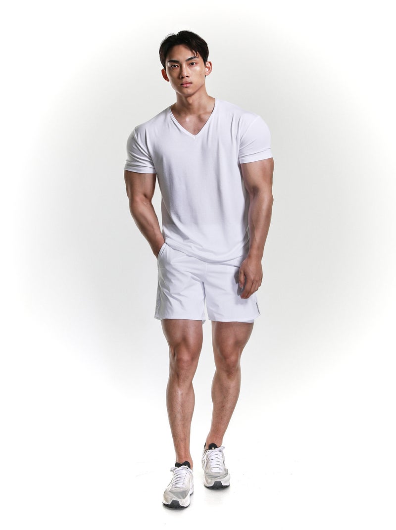 Muscle Fitness Sports T-shirt Men's Korean-style V-neck Fashionable Quick-drying Breathable Training Top Summer Solid Color Texturous Short Sleeve - Image 5