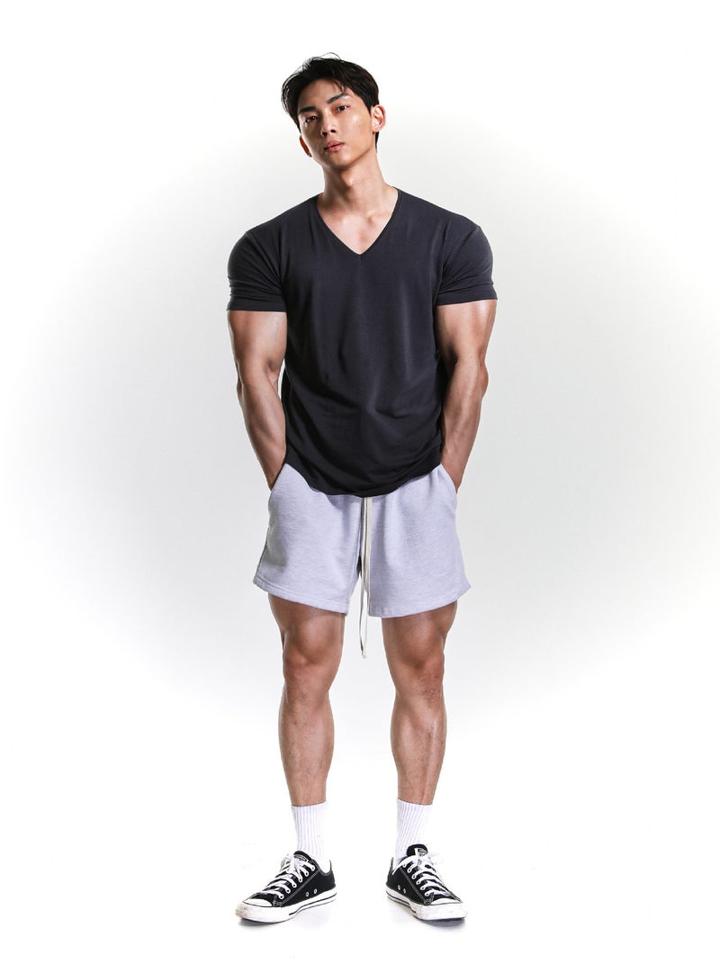 Muscle Fitness Sports T-shirt Men's Korean-style V-neck Fashionable Quick-drying Breathable Training Top Summer Solid Color Texturous Short Sleeve - Image 2