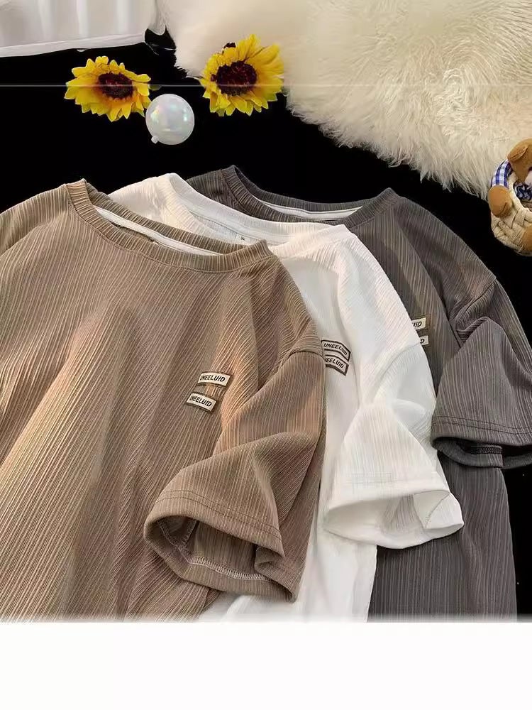 Summer Thin Ice Silk Short-Sleeved T-Shirt Men'S Round Neck Sports Fashion Brand Japanese Style Retro Casual High Street Teenager T-Shirt - Image 2