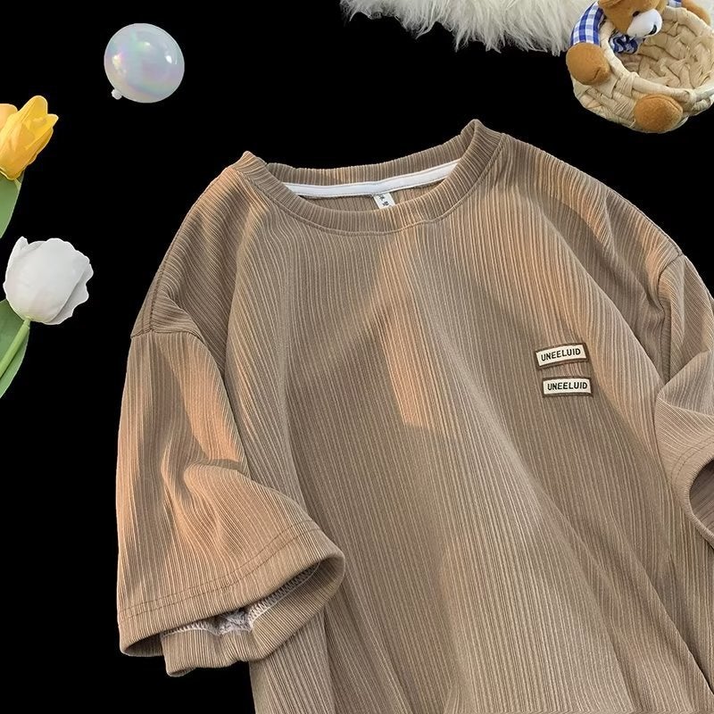 Summer Thin Ice Silk Short-Sleeved T-Shirt Men'S Round Neck Sports Fashion Brand Japanese Style Retro Casual High Street Teenager T-Shirt - Image 1