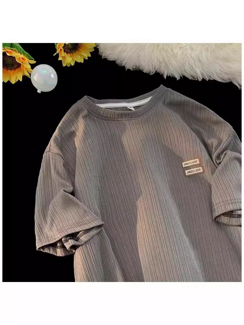 Summer Thin Ice Silk Short-Sleeved T-Shirt Men'S Round Neck Sports Fashion Brand Japanese Style Retro Casual High Street Teenager T-Shirt - Image 5