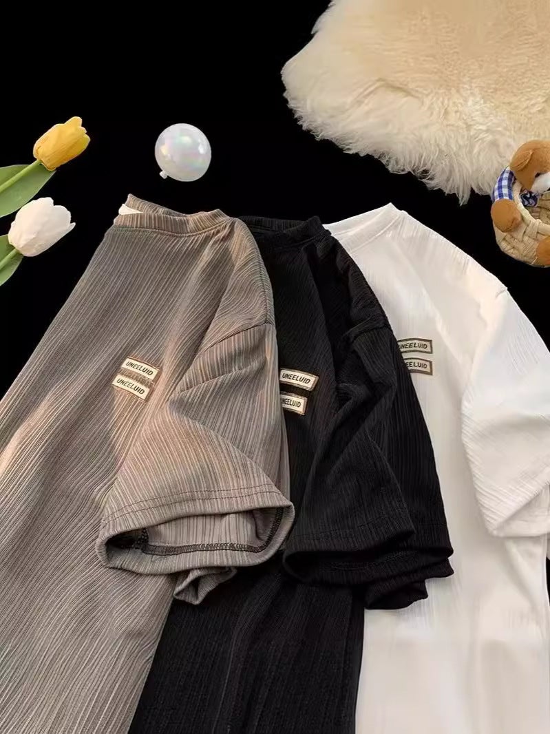 Summer Thin Ice Silk Short-Sleeved T-Shirt Men'S Round Neck Sports Fashion Brand Japanese Style Retro Casual High Street Teenager T-Shirt - Image 4