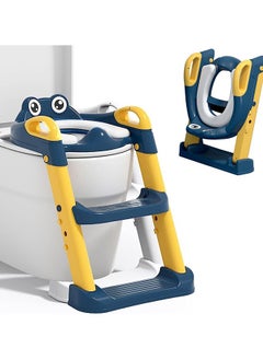 RUIYADA 2 In 1 Foldable And Adjustable Height Ladder Guard Handle Baby Toilet Training Seat Yellow/Blue  - Image 1