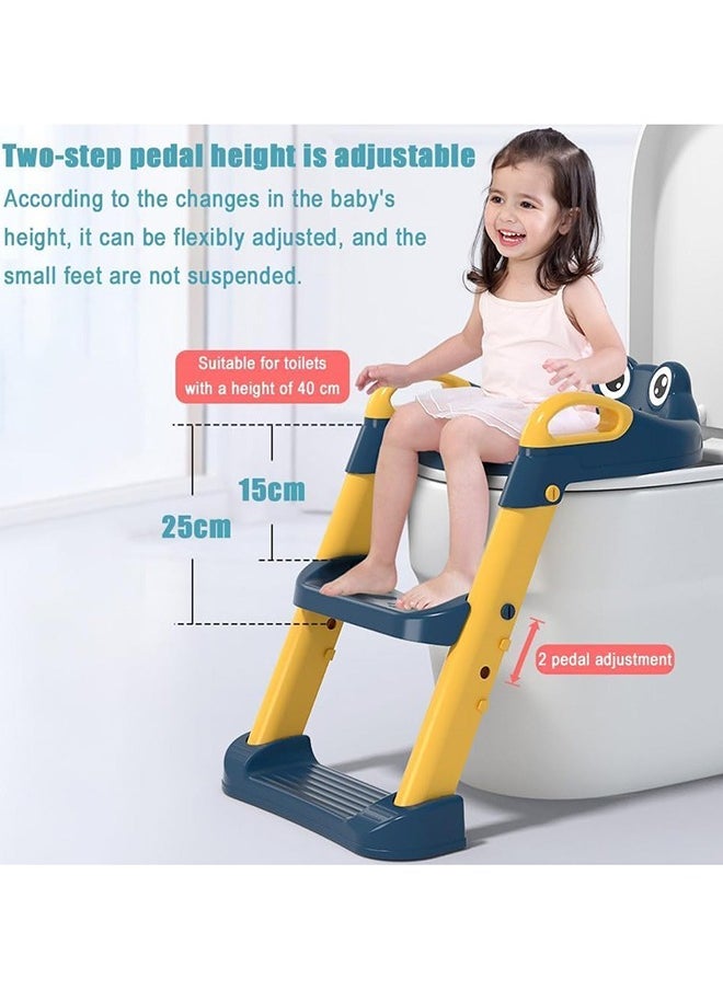 RUIYADA - 2 In 1 Foldable And Adjustable Height Ladder Guard Handle Baby Toilet Training Seat Yellow/Blue - Image 1