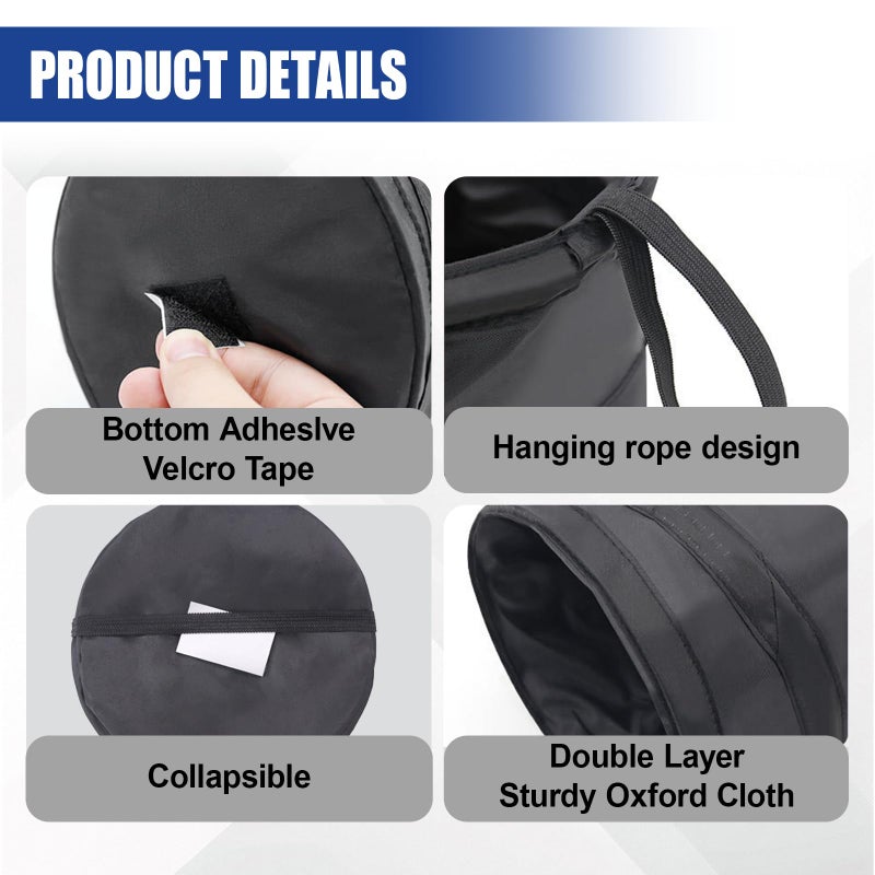UHANBUT Collapsible Car Trash Can, Mini Portable Automotive Garbage Bag, Pop-Up Vehicle Rubbish Bin, Waterproof Waste Basket Bin with Magic Sticker, Hanging Washable Auto Trash Bag (1PC) - Image 3
