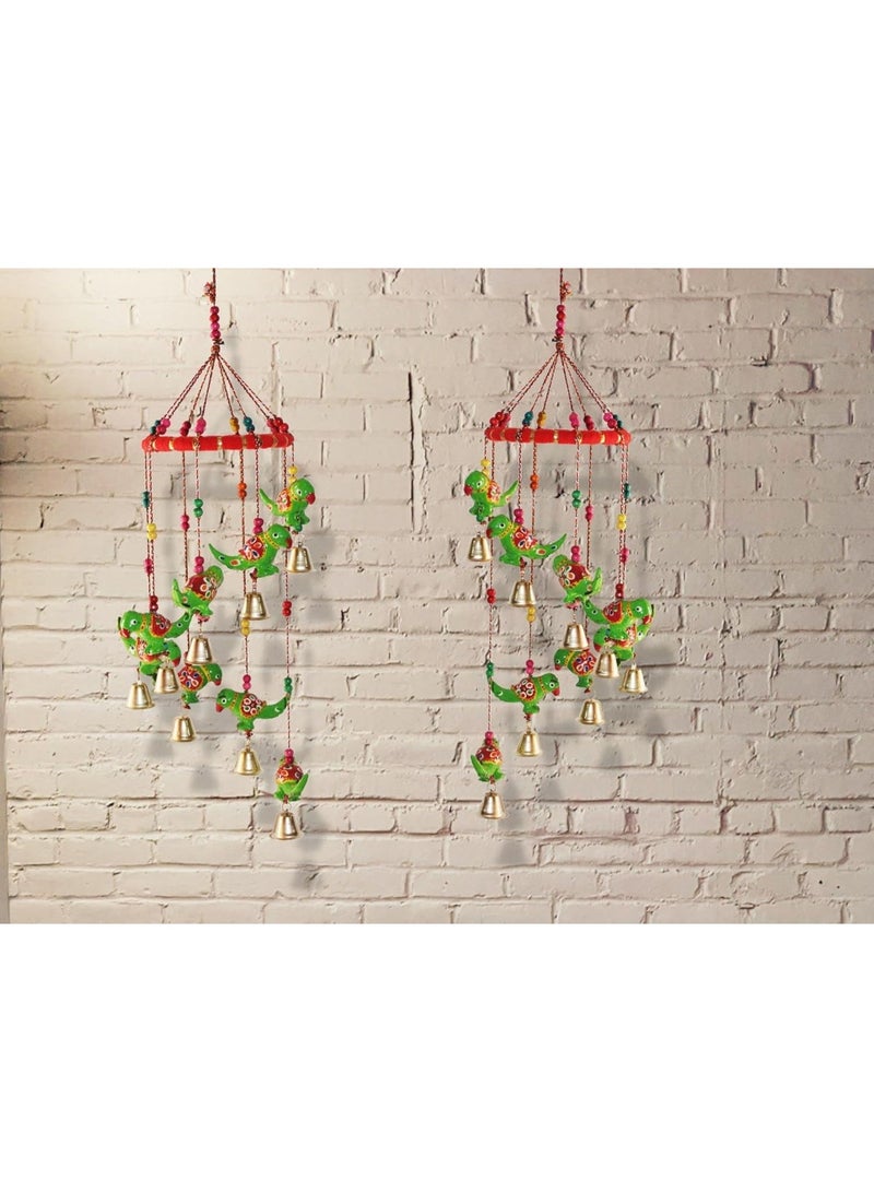 JH Gallery Handcrafted Rajasthani Colored Bell Hangings for Home Decoration Design Wall Hanging Decorative Showpiece (Green Parrot) - Image 5