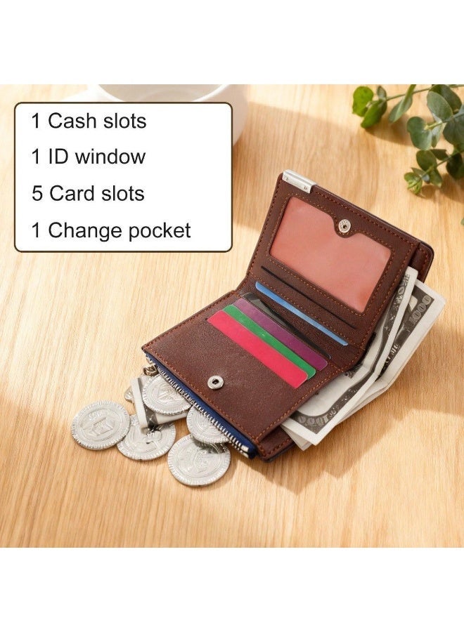 zoba Men's classic brown leather zip wallet – credit and bank card holder with coin pocket and a practical compact design for everyday use - Image 2