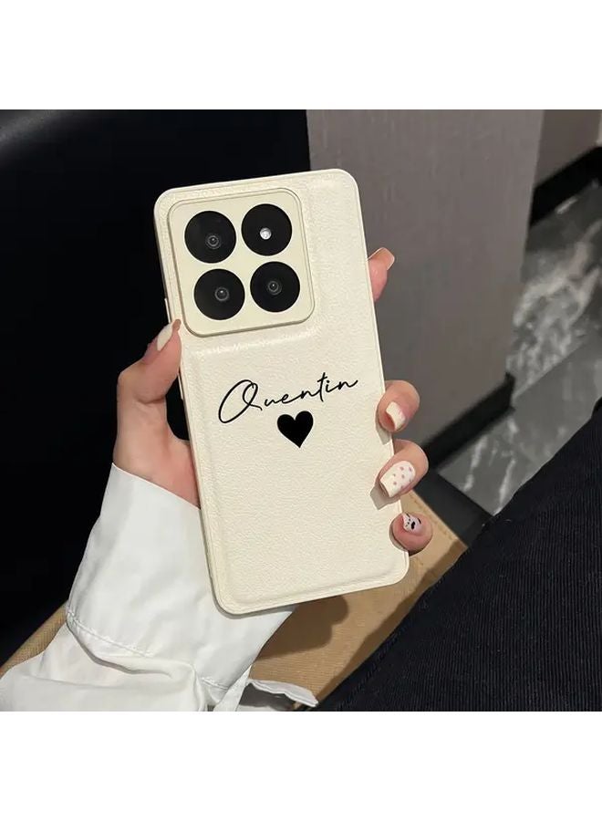 Personalized Heart Shaped Phone Case For Xiaomi Redmi 13C 5G White Color Luxury Faux Leather - Image 3