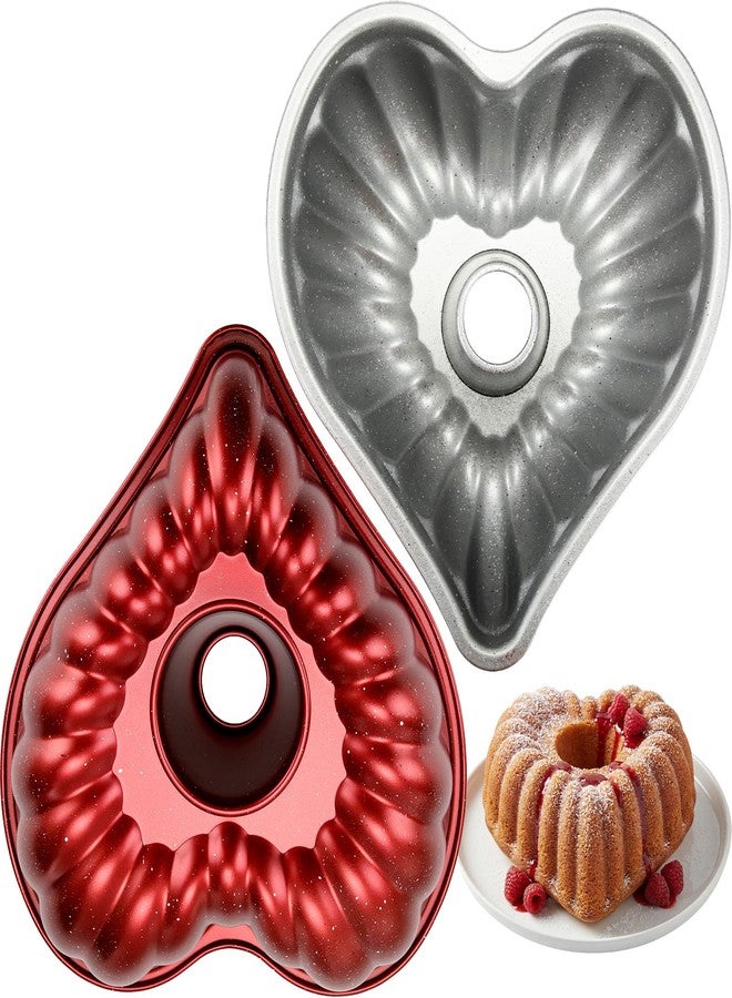 Layhit 2 Pcs Valentine's Day Heart Shaped Cake Pan 10 Inches Red Heart Cake Pan Non Stick Oven Baking Mold for Valentine's Day Christmas Wedding Birthday Party Family Kitchen Accessories(Hollow) - Image 1